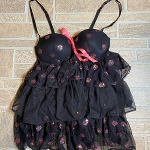 Sexy Little Things 34C Black Tiered Ruffle Lace